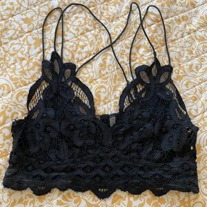 Free People FP One Adella Lace Bralette Womens Large Black Crotchet Strappy